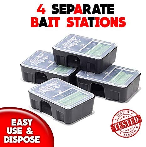 Tomcat MOUSE-RODENT KILLER-Child and Dog Resistant-Disposable 4 Pack Bait Station For MICE-RATE-RODENT Certified by Health Canada REG# 30757, 4 SEPARATE BAIT STATIONS, USE AND THROW, EASY TO USE AND DISPOSE, TESTED